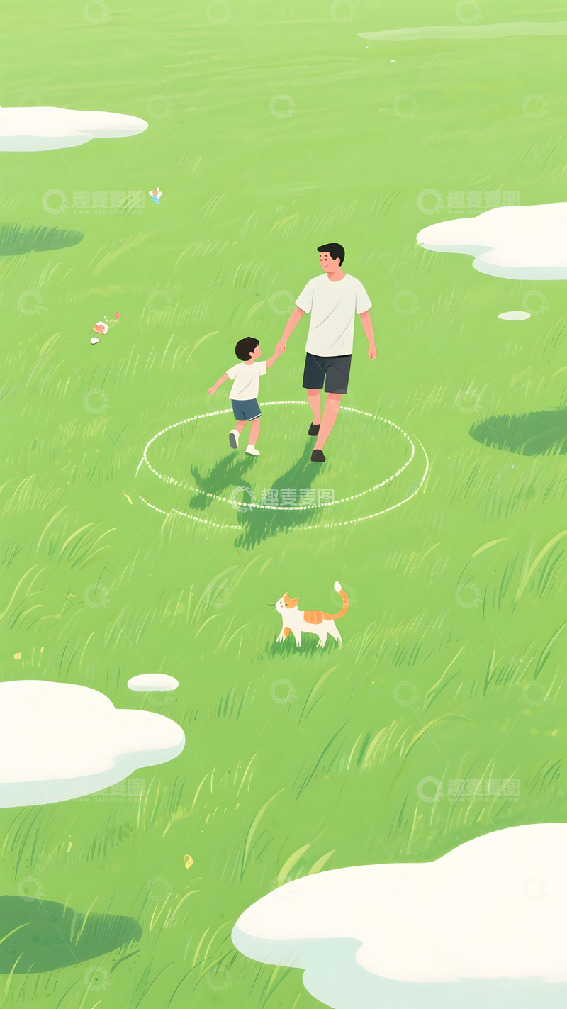 高清大图下载【趣麦麦图】父亲节清新治愈插画1