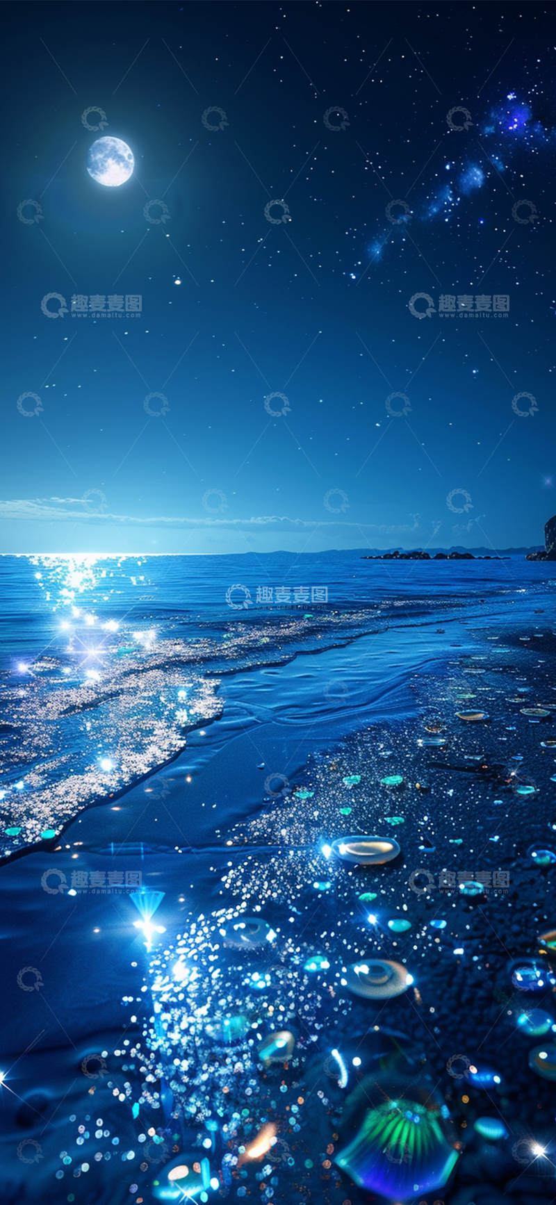 高清大图下载【趣麦麦图】沙滩海洋星空壁纸2