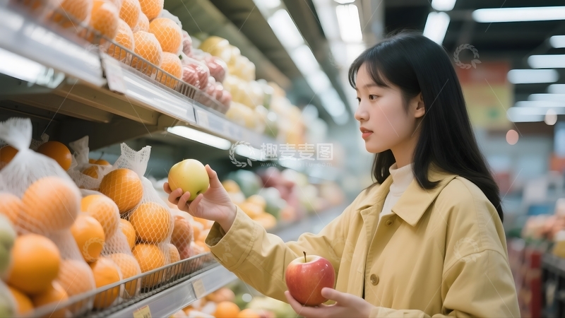高清大图下载【趣麦麦图】超市里挑选水果的人2