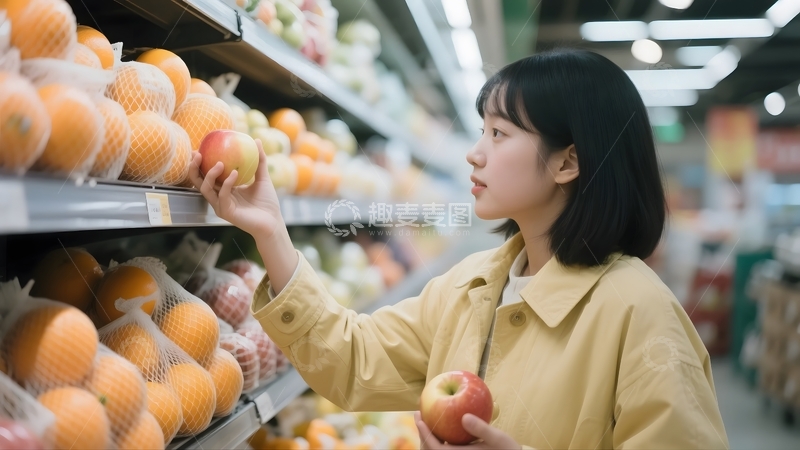 高清大图下载【趣麦麦图】超市里挑选水果的人1