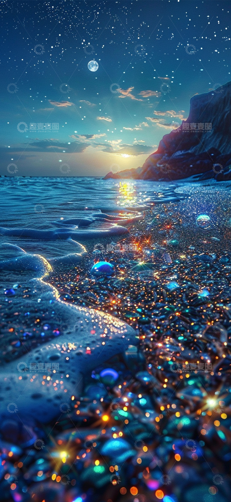 高清大图下载【趣麦麦图】沙滩海洋星空壁纸