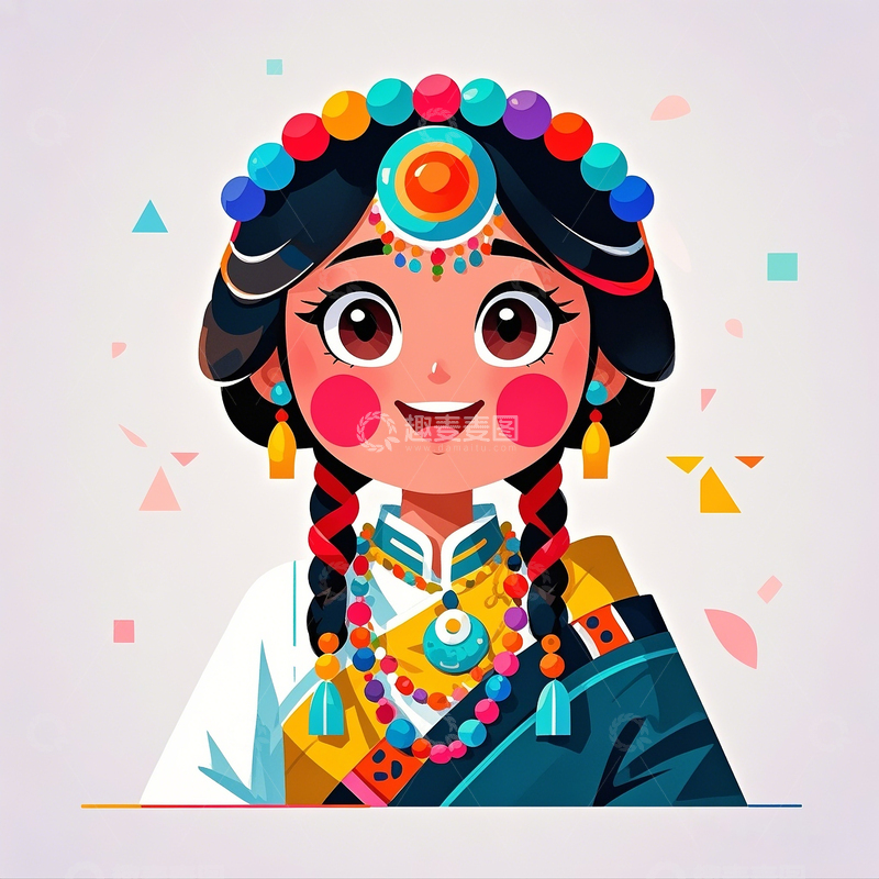 高清大图下载【趣麦麦图】Q版卡通藏族小女孩1