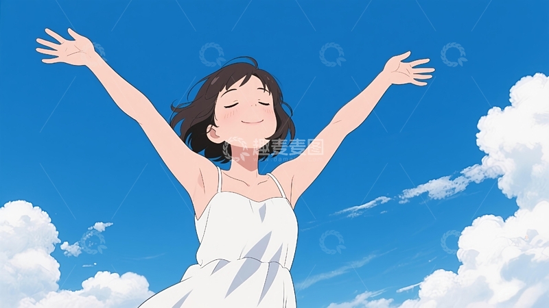 高清大图下载【趣麦麦图】少女拥抱天空壁纸