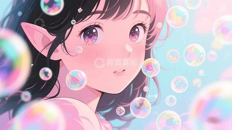 高清大图下载【趣麦麦图】泡泡中的少女壁纸