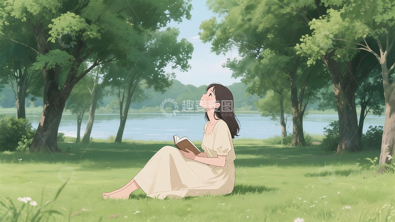 高清大图下载【趣麦麦图】坐在树林里看书的少女壁纸
