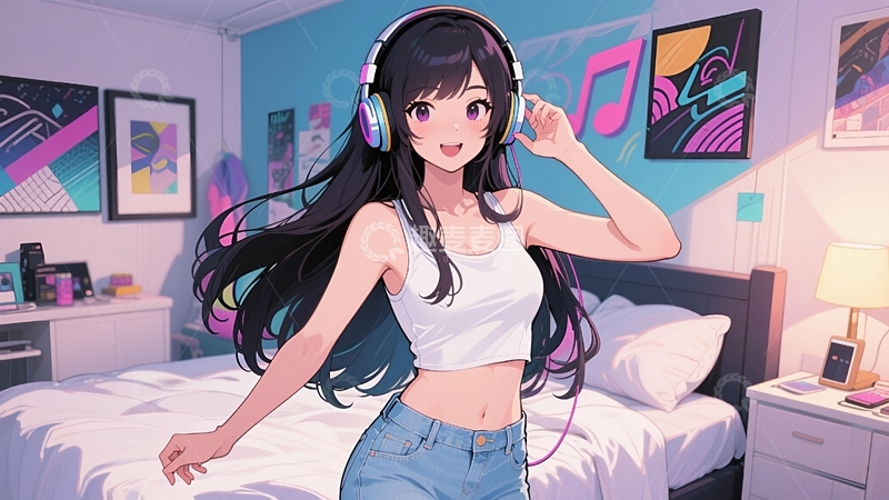 高清大图下载【趣麦麦图】听音乐的少女壁纸