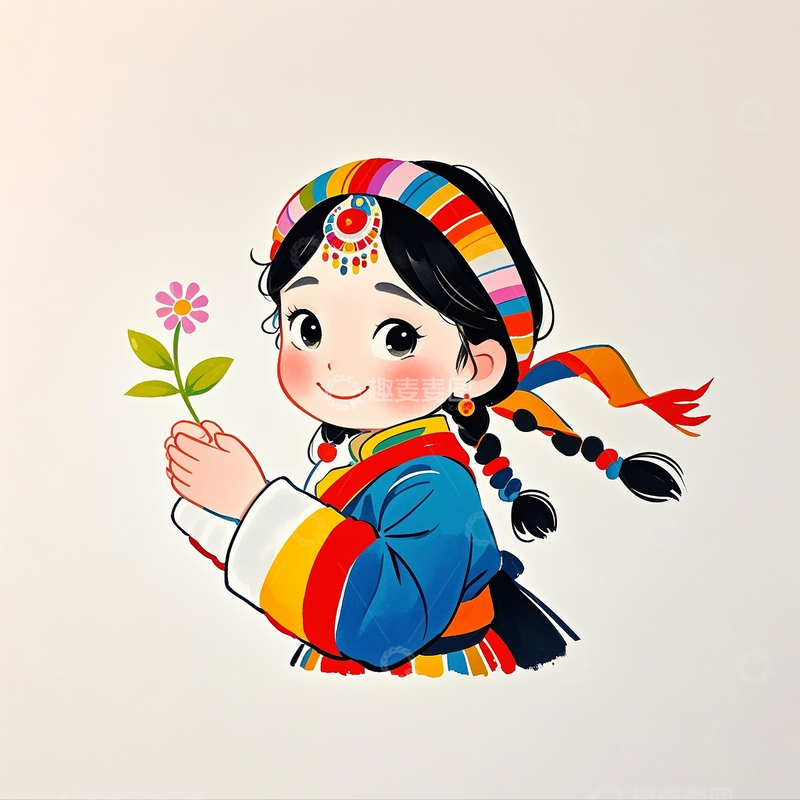 高清大图下载【趣麦麦图】Q版卡通藏族小女孩2