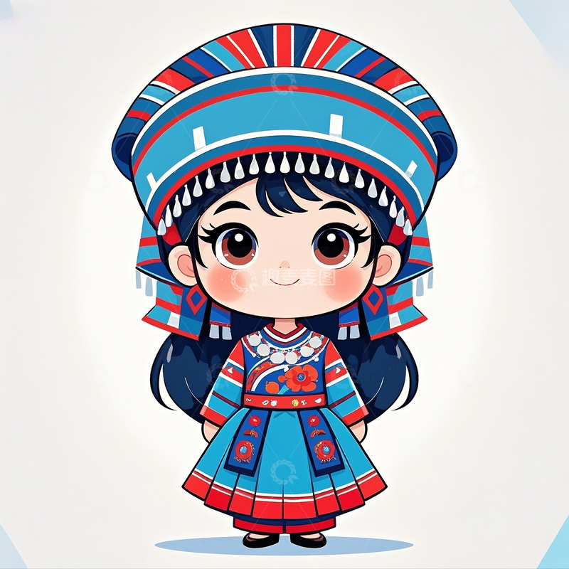 高清大图下载【趣麦麦图】Q版卡通苗族小女孩1