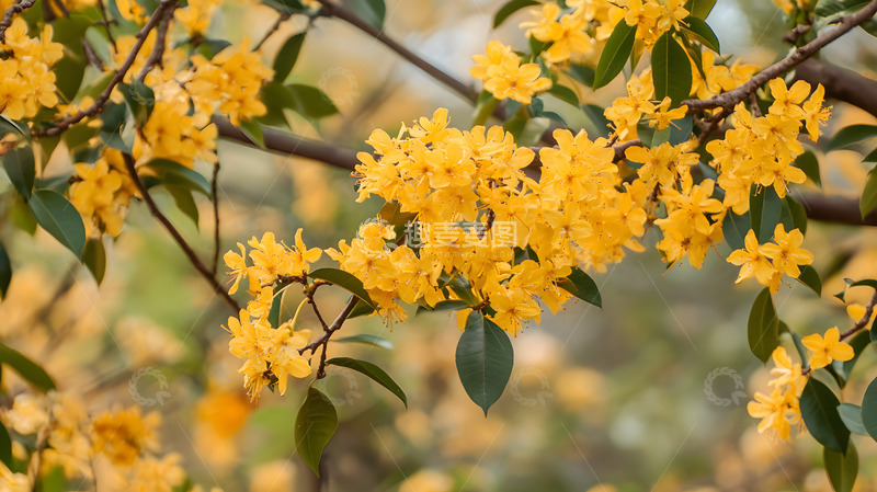 秋天的黄色花树