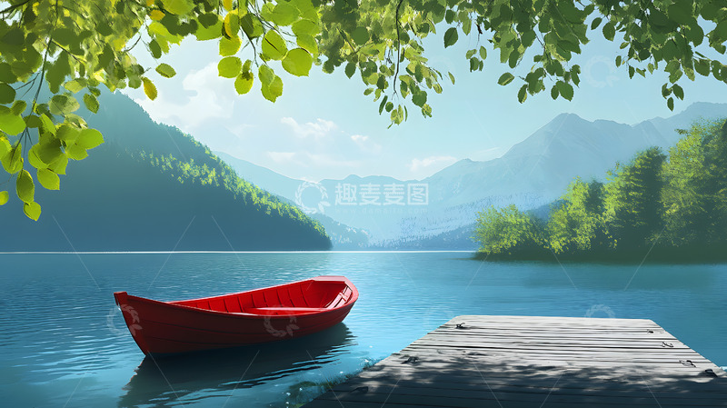 高清大图下载【趣麦麦图】河流上的小舟美景4