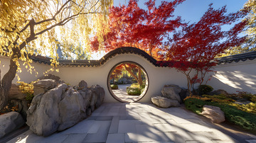 秋天的日式庭院