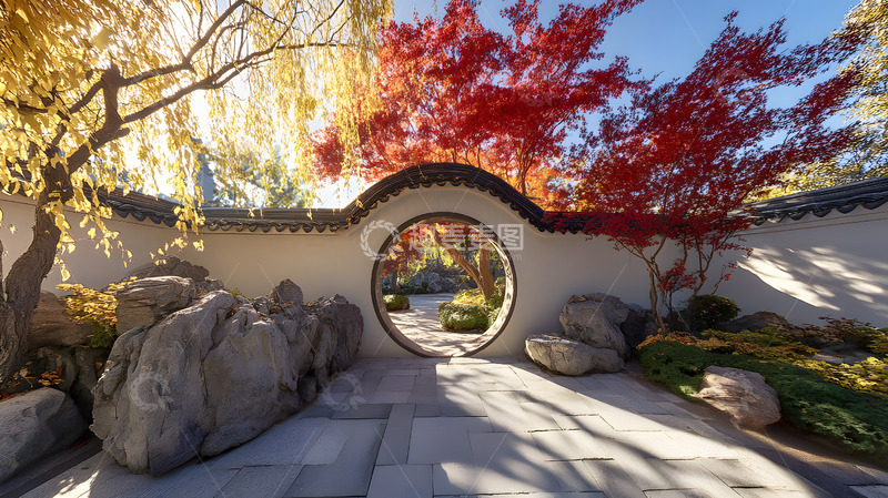 秋天的日式庭院