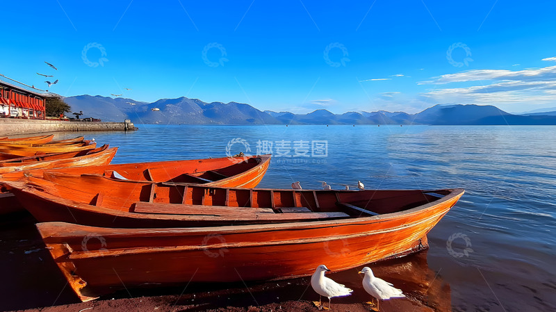 高清大图下载【趣麦麦图】河流上的小舟美景3