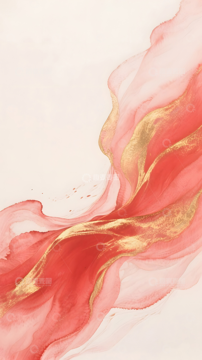 高清大图下载【趣麦麦图】红色鎏金水彩晕染