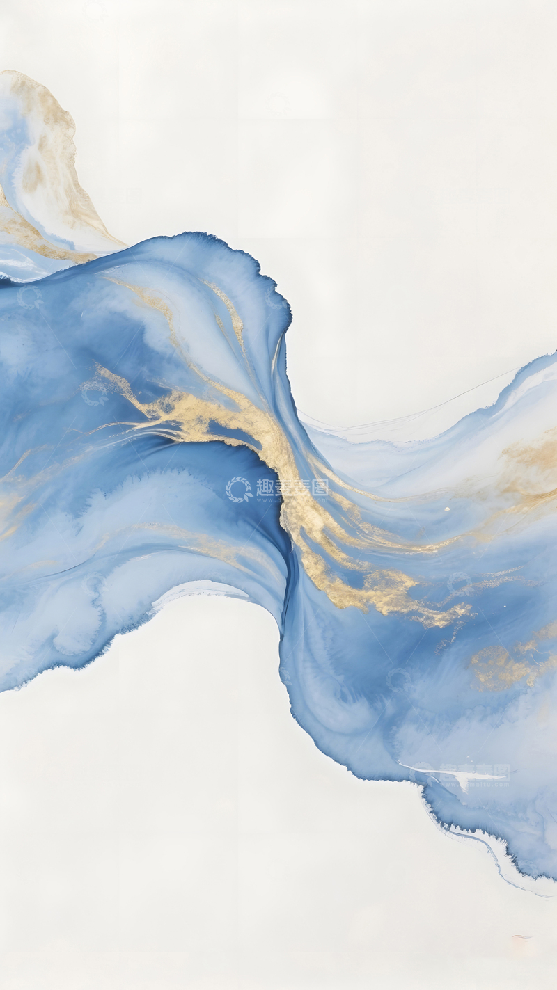 高清大图下载【趣麦麦图】蓝色鎏金水彩晕染