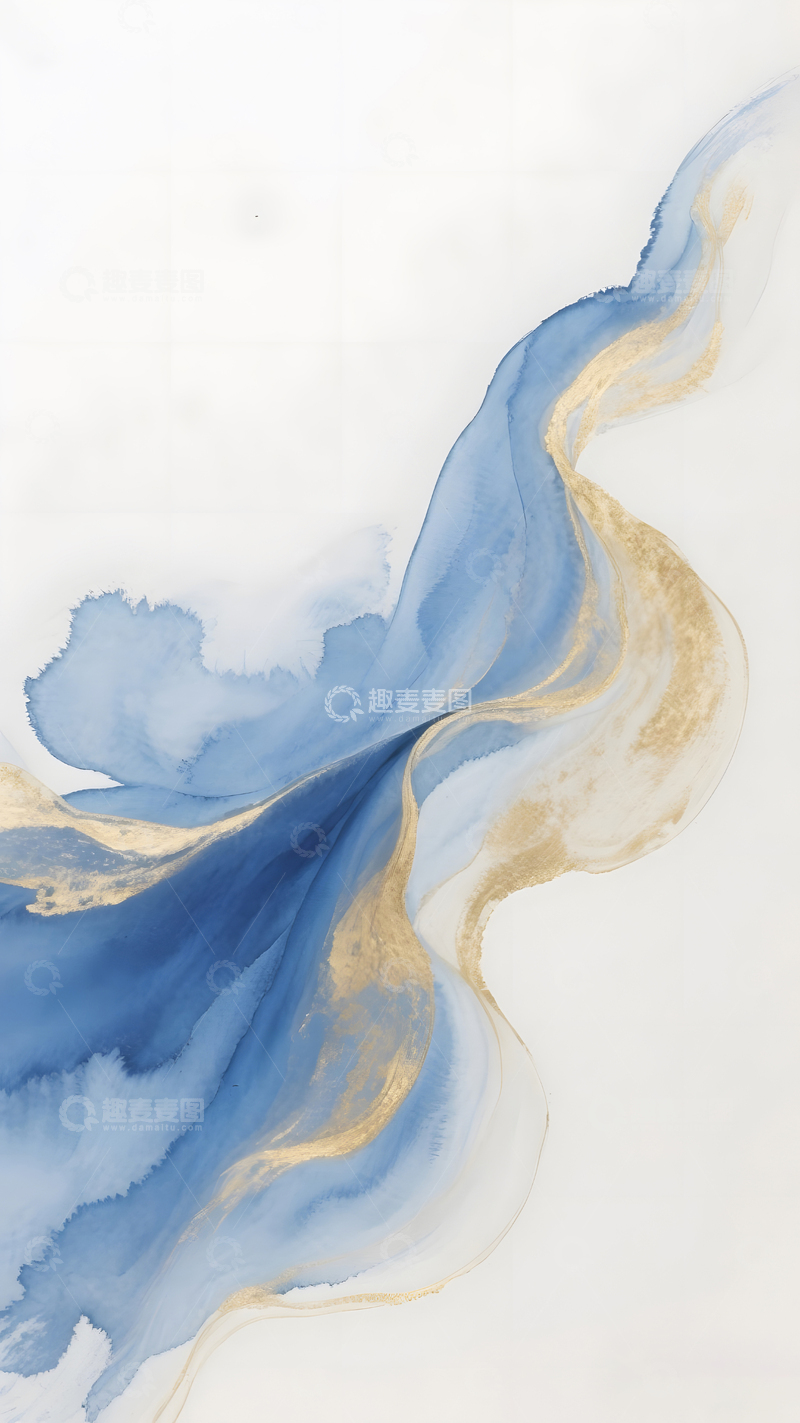 高清大图下载【趣麦麦图】蓝色鎏金水彩晕染1