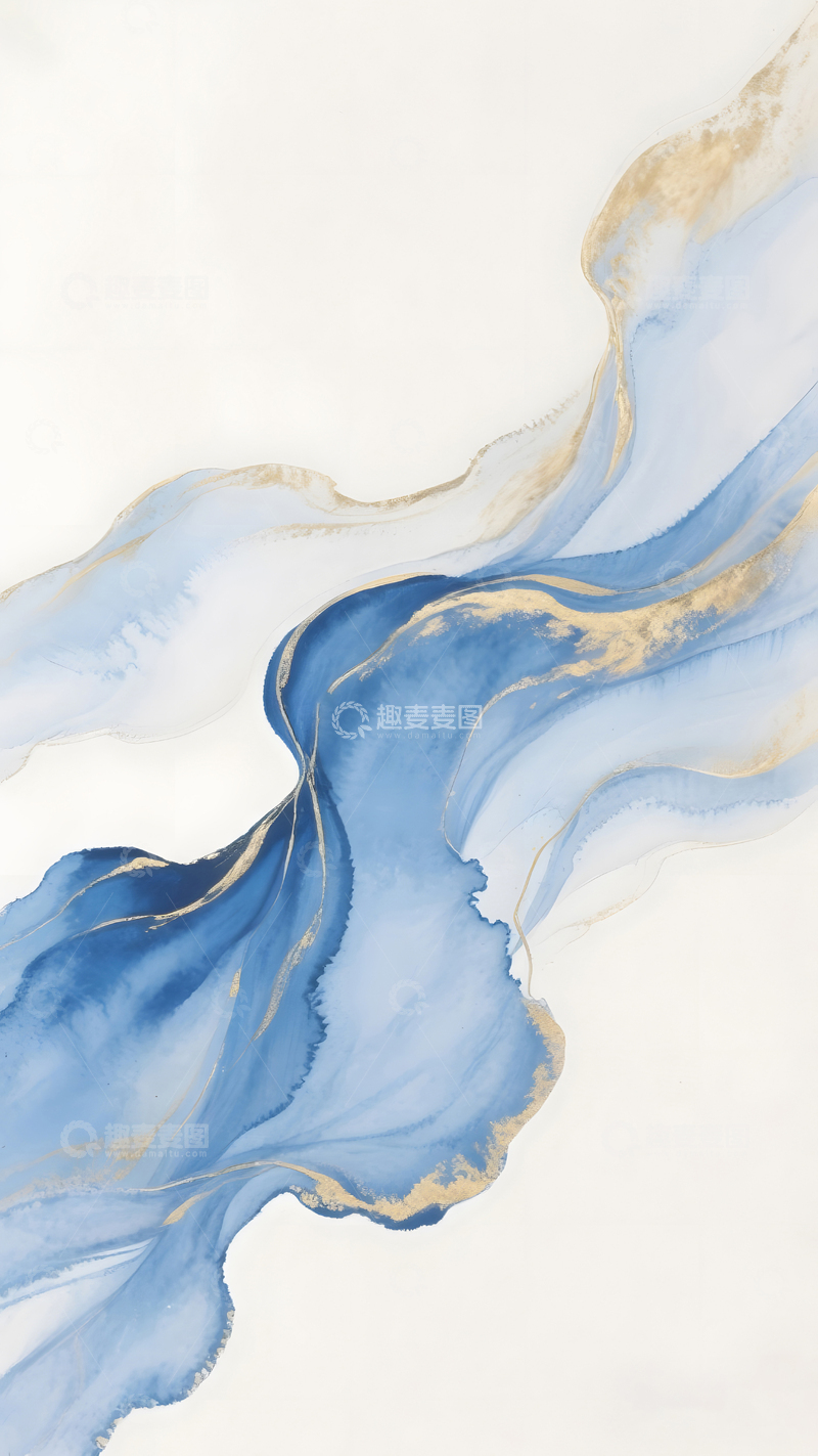 高清大图下载【趣麦麦图】蓝色鎏金水彩晕染3