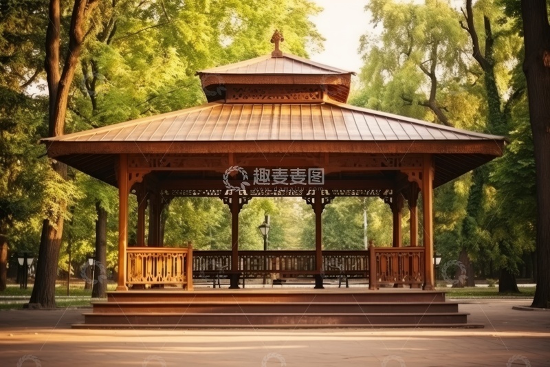 高清大图下载【趣麦麦图】公园里的凉亭建筑美景1