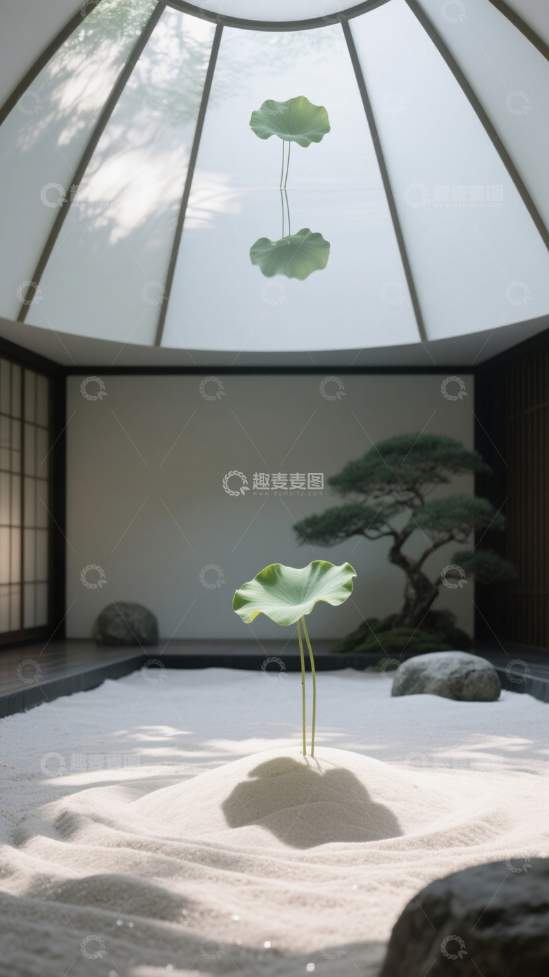 高清大图下载【趣麦麦图】室内双叶禅意背景