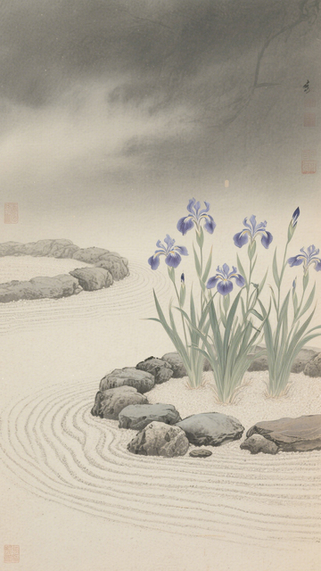 日式曲线枯山水鸢尾