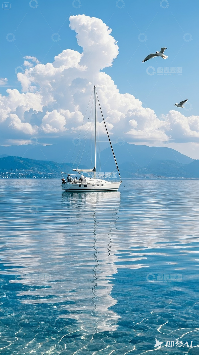 高清大图下载【趣麦麦图】海面三角帆船风景图1