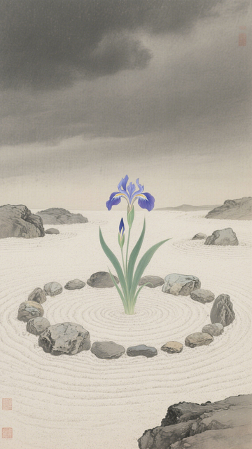 日式圆环枯山水鸢尾