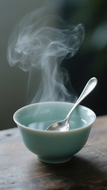 青瓷热茶轻烟背景
