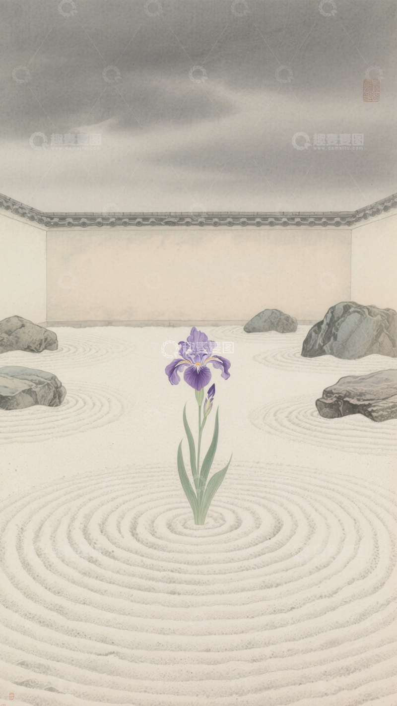 日式枯山水鸢尾花
