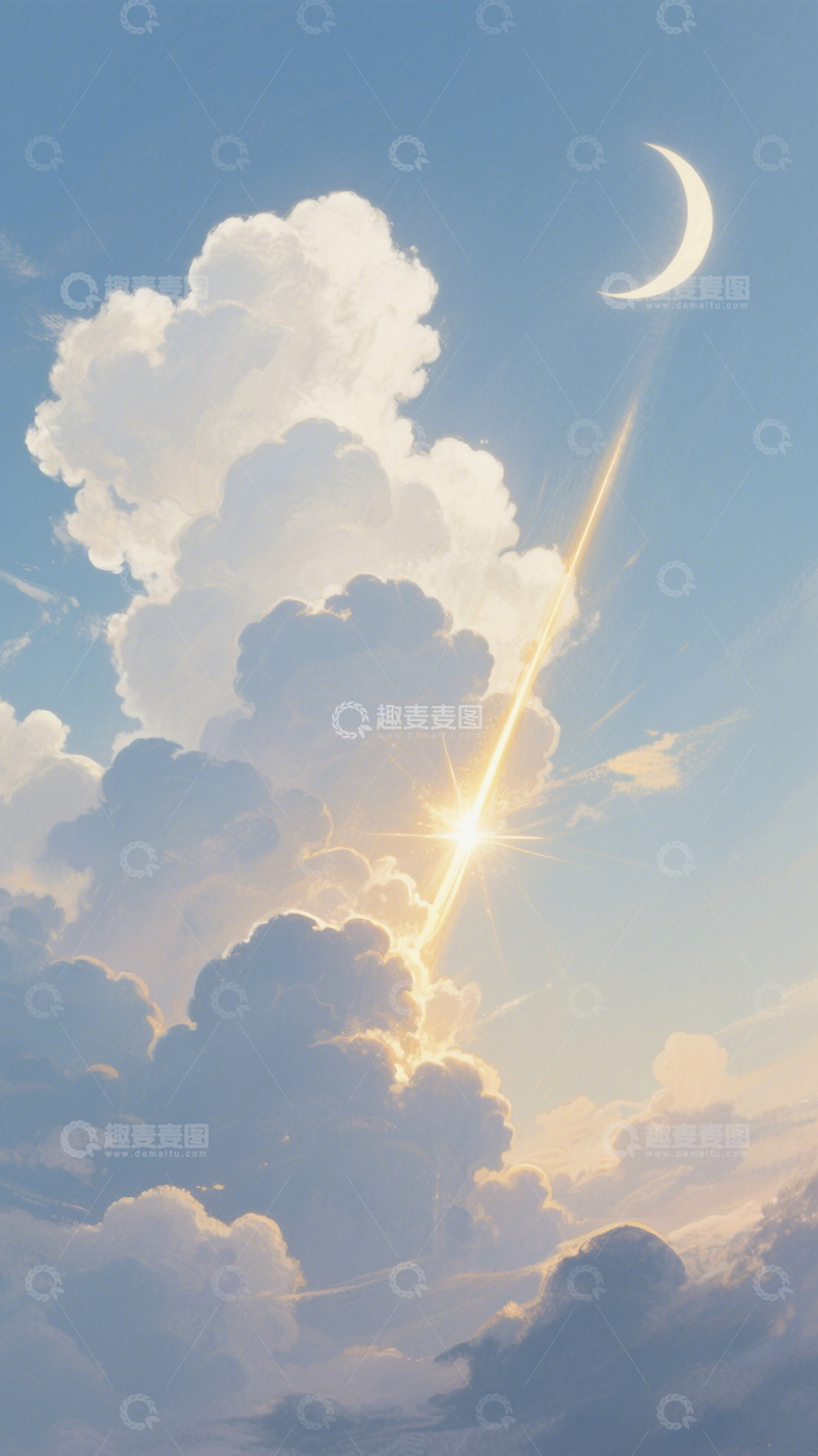 高清大图下载【趣麦麦图】天空月亮插画风景