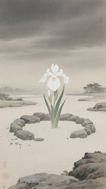 日式白沙枯山水鸢尾