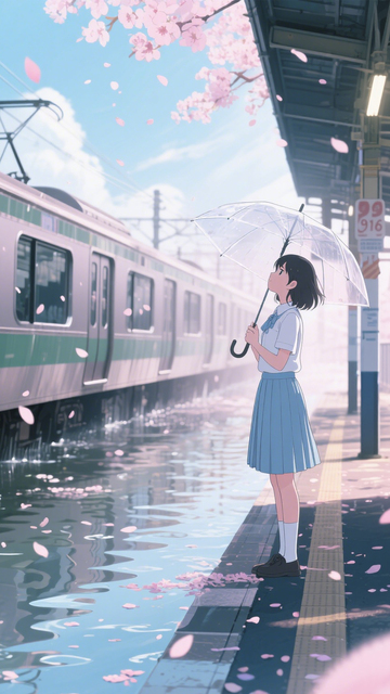 樱花车站少女背景