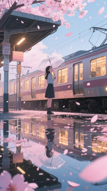 樱花车站少女背景1