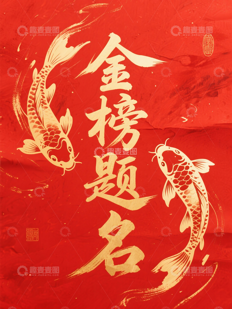 金榜题名金色锦鲤书法字体设计