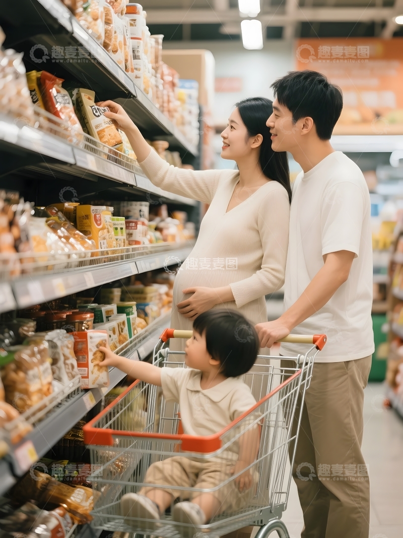 高清大图下载【趣麦麦图】家庭超市购物温馨时刻1