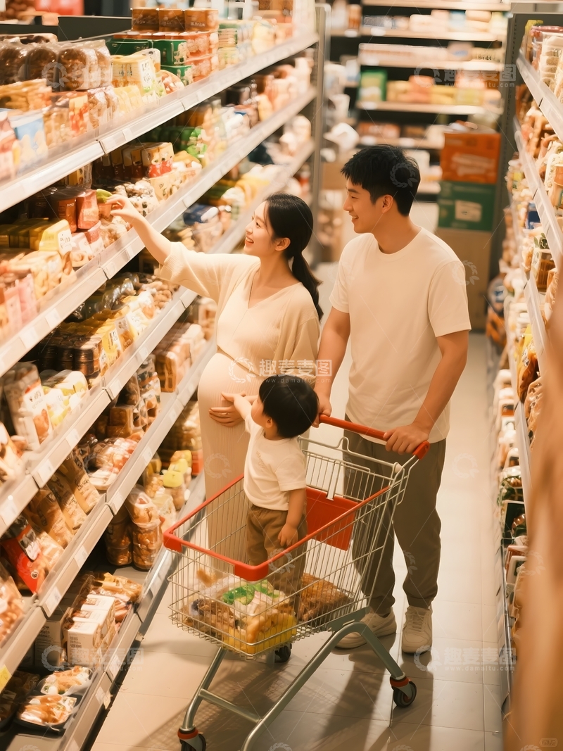 高清大图下载【趣麦麦图】家庭超市购物温馨时刻