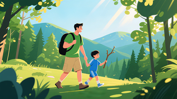 父亲节户外自然场景扁平插画风格