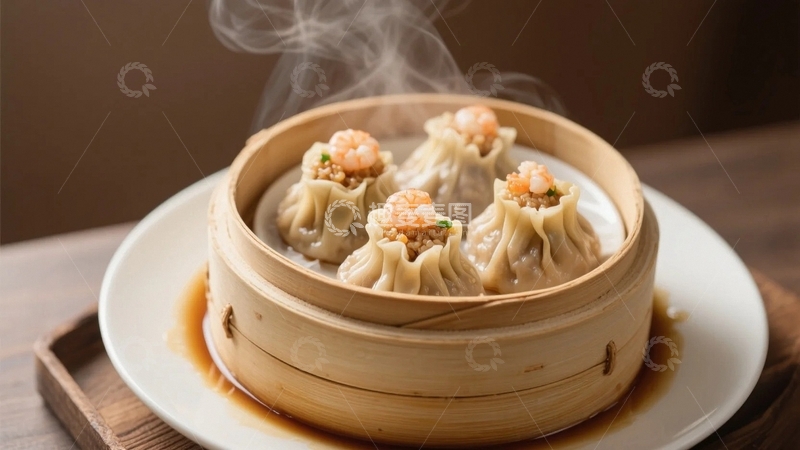 高清大图下载【趣麦麦图】笼屉里的鲜美虾仁烧麦