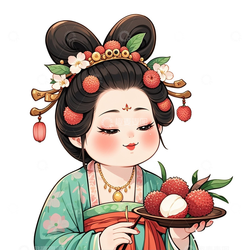 高清大图下载【趣麦麦图】吃荔枝的杨贵妃卡通人物形象2