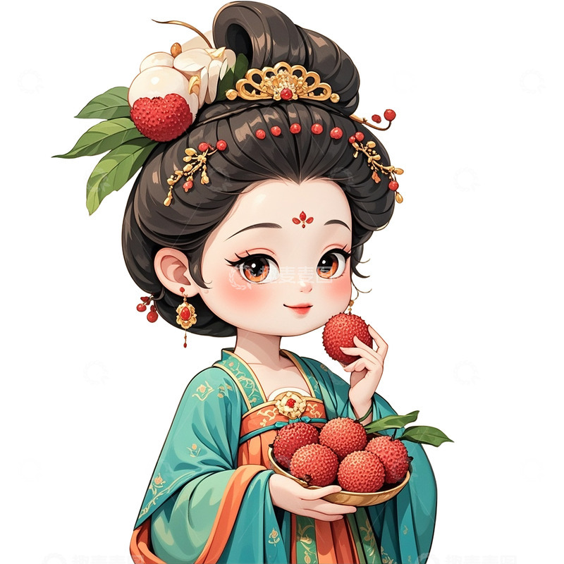 高清大图下载【趣麦麦图】吃荔枝的杨贵妃卡通人物形象
