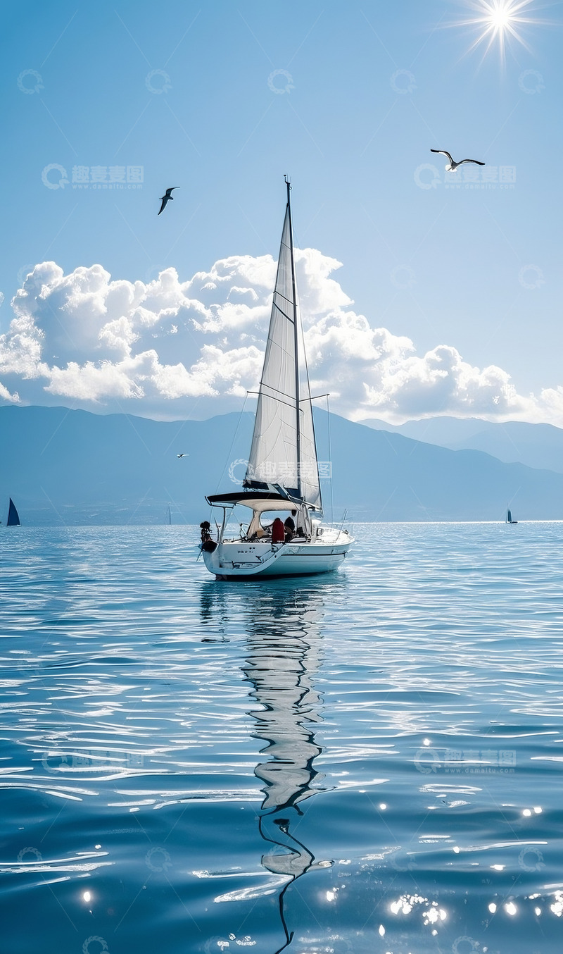 高清大图下载【趣麦麦图】海面三角帆船风景图2