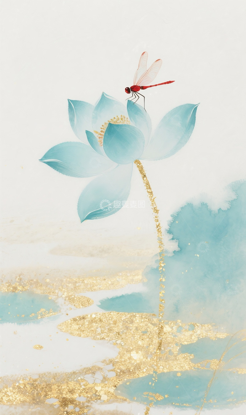 高清大图下载【趣麦麦图】荷花蜻蜓水墨风素材图