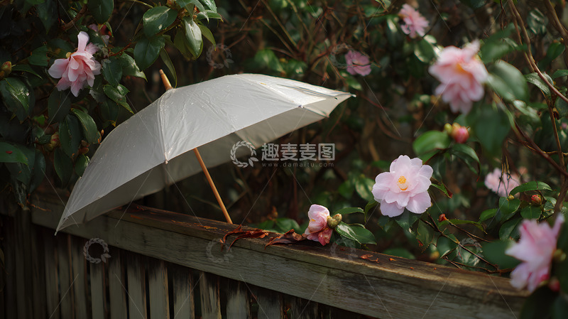 高清大图下载【趣麦麦图】春天雨伞和花卉文艺风场景
