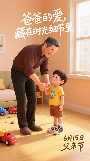 父亲与孩子互动温暖色调家庭场景父亲节