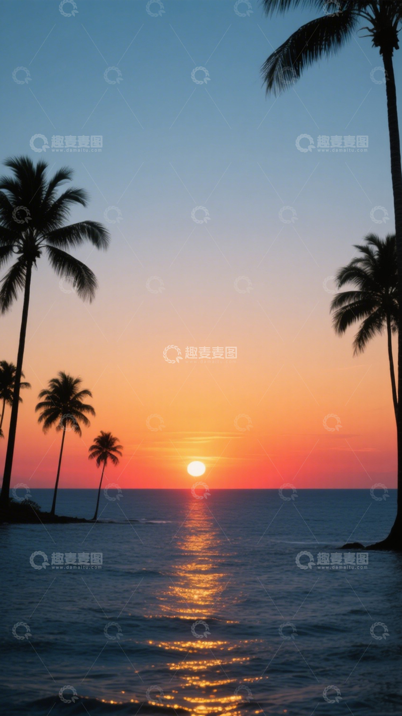 高清大图下载【趣麦麦图】椰林日落背景4