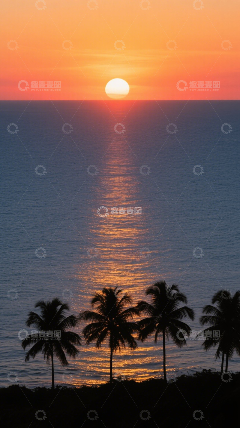 高清大图下载【趣麦麦图】椰林日落背景3