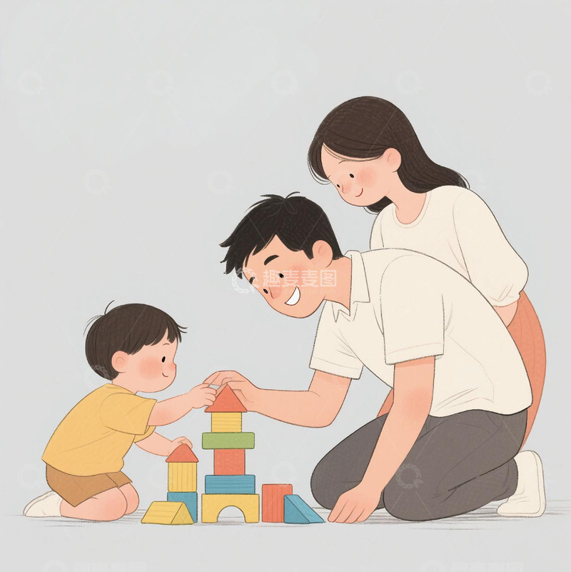 爸爸妈妈陪孩子搭积木