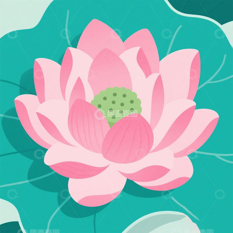 高清大图下载【趣麦麦图】清新荷花插画设计
