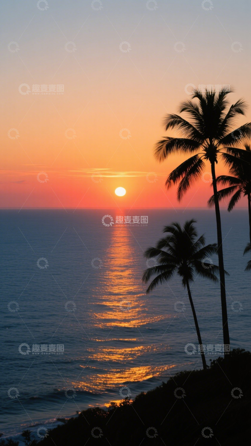 高清大图下载【趣麦麦图】椰林日落背景1
