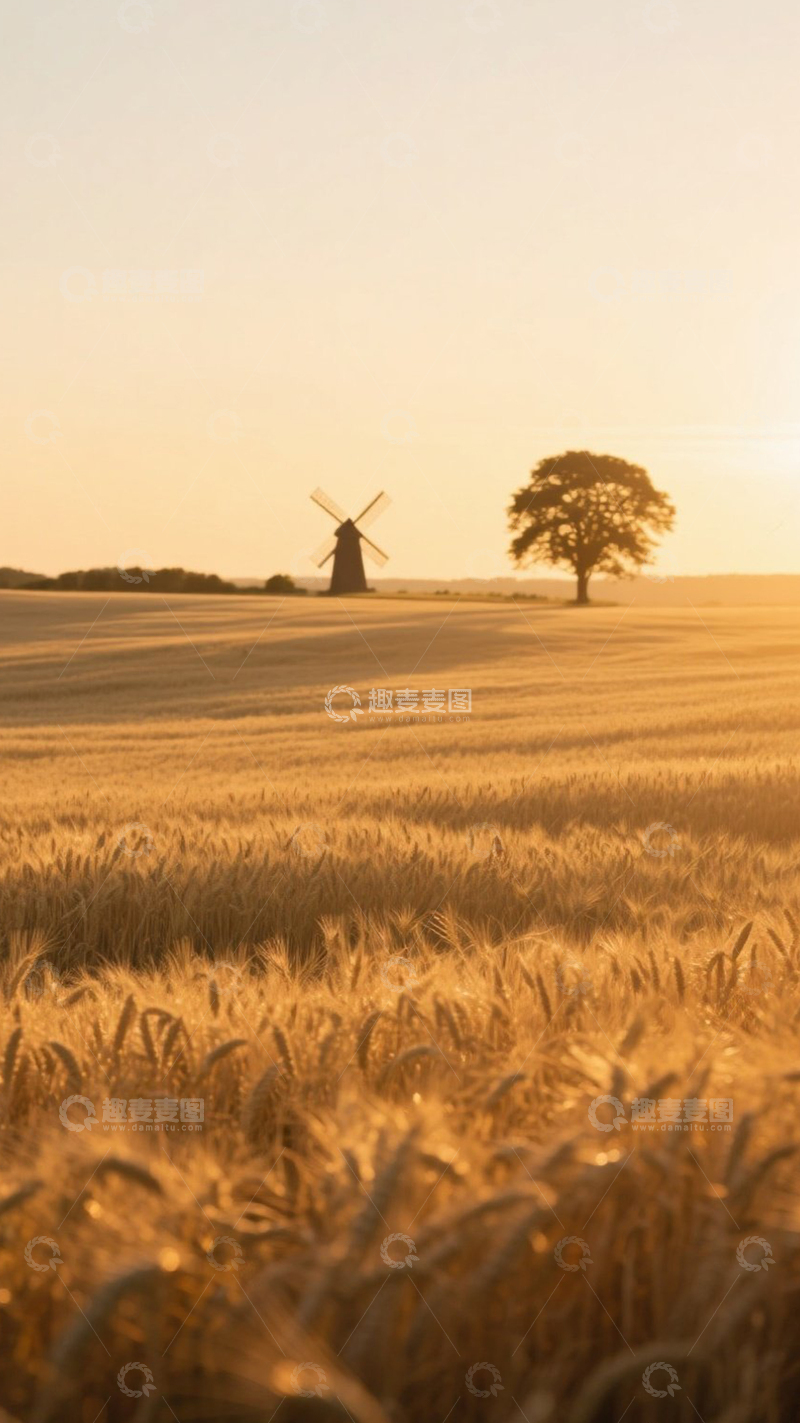 高清大图下载【趣麦麦图】田园落日背景1