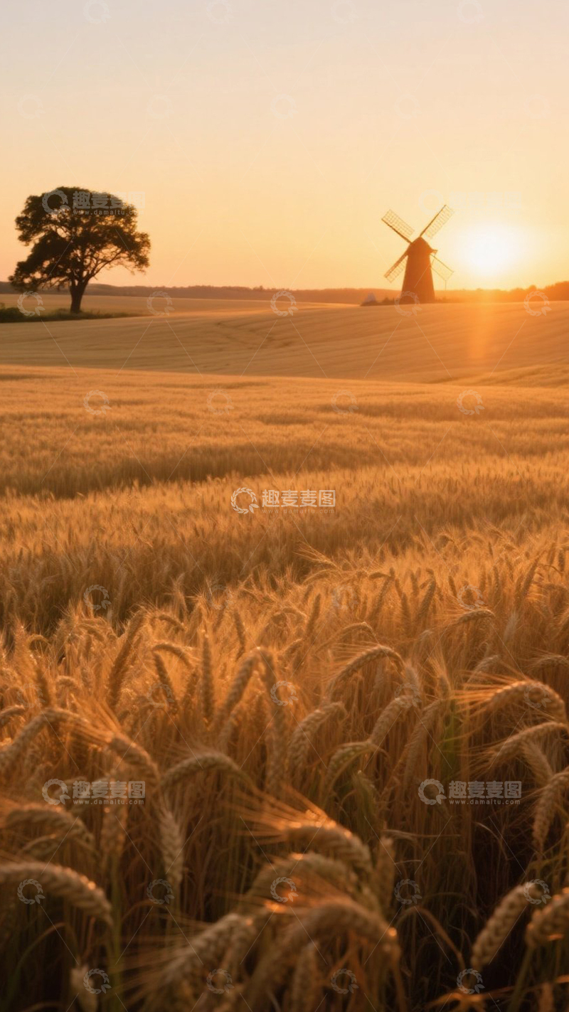 高清大图下载【趣麦麦图】田园落日背景2